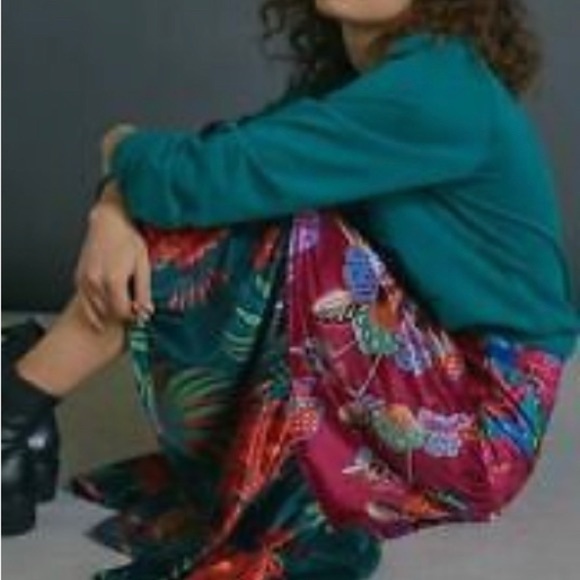 Anthropologie Farm Rio Drea Tiered Velvet Midi Maxi Skirt Floral-Boho-NWT—SP - Picture 3 of 11